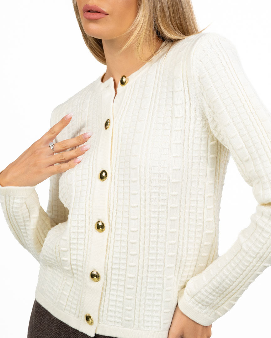 Cardigan Bon Ton in Maglia Lavorata a Rilievi con Bottoni Dorati - Twinset