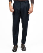 Pantalone Sartoriale con Pinces in Misto Lana / Flanella Blu Notte - Out Fit