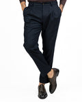 Pantalone Sartoriale con Pinces in Misto Lana / Flanella Blu Notte - Out Fit