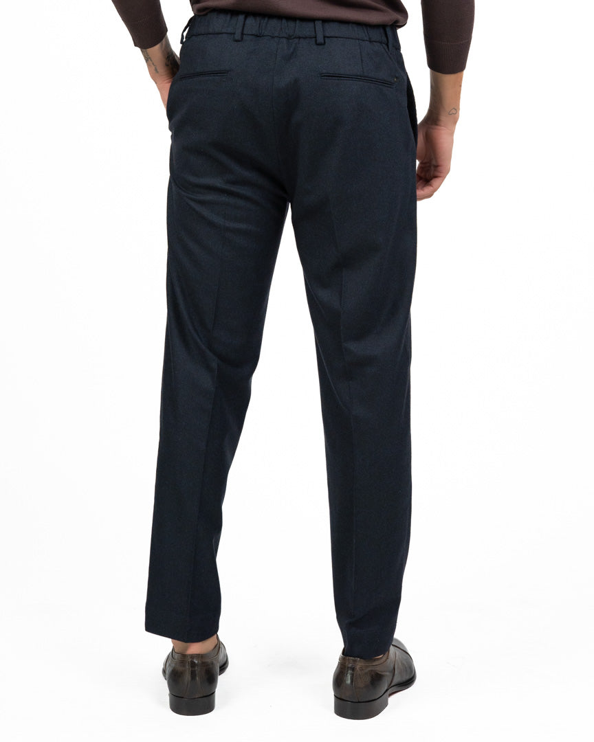 Pantalone Sartoriale con Pinces in Misto Lana / Flanella Blu Notte - Out Fit