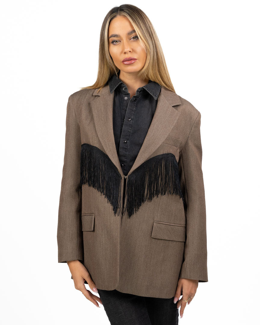 Blazer Oversize con Dettaglio Frange - Vicolo