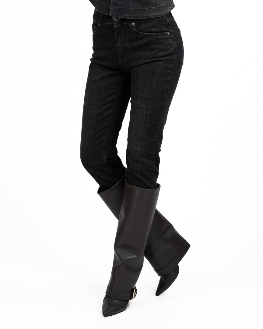 Jeans Slim Fit a Vita Alta Nero / Antracite Lavato - Vicolo