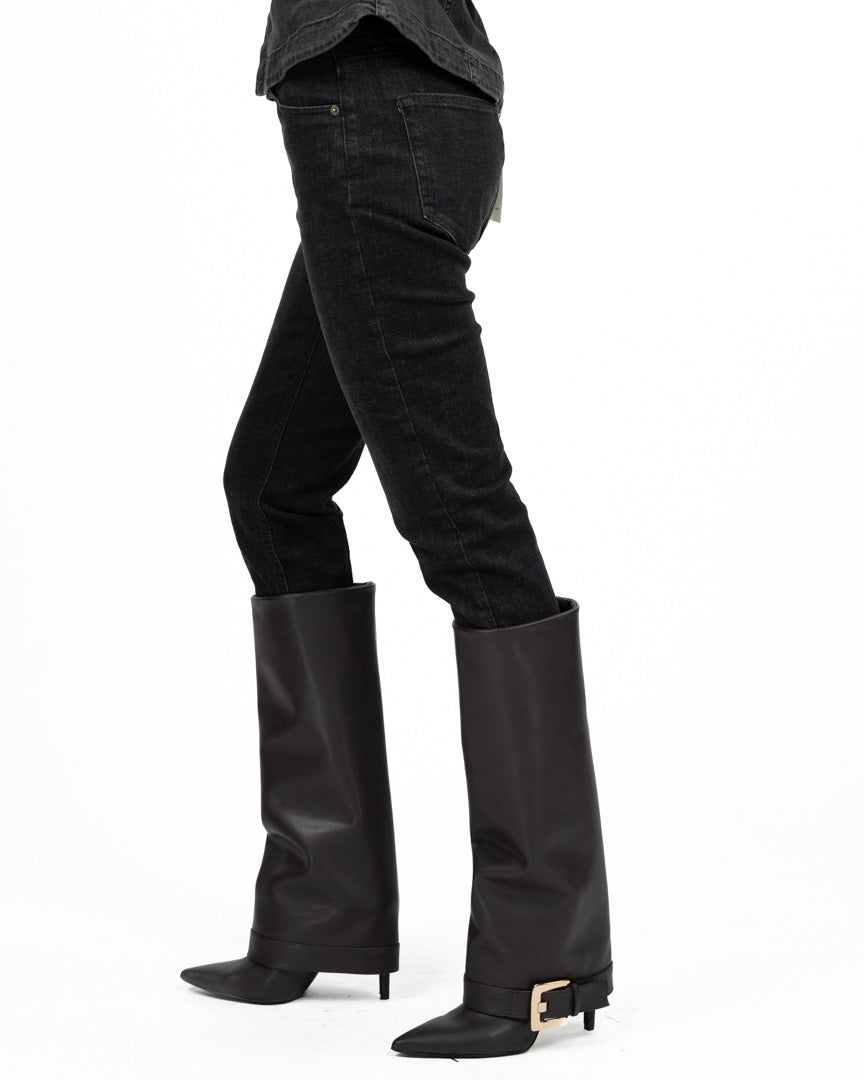 Jeans Slim Fit a Vita Alta Nero / Antracite Lavato - Vicolo