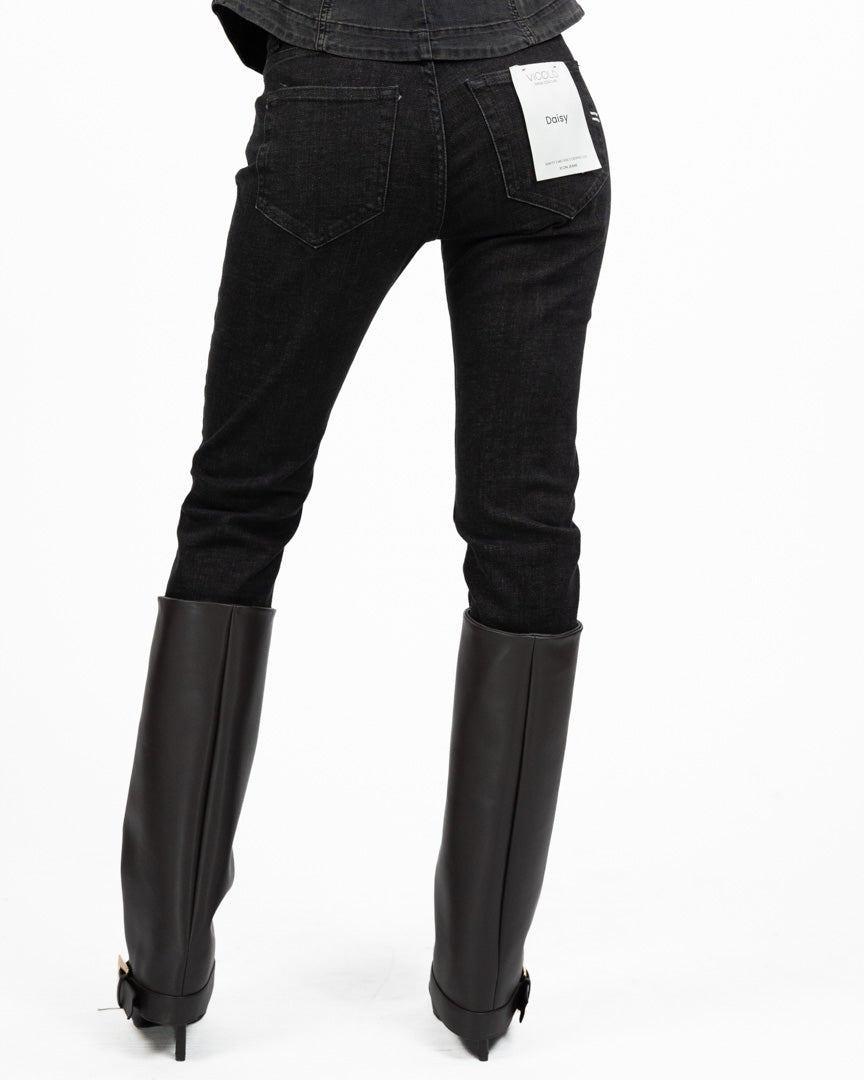 Jeans Slim Fit a Vita Alta Nero / Antracite Lavato - Vicolo