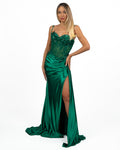 Abito Lungo Verde Smeraldo con Bustier Ricamato - Dea Fea