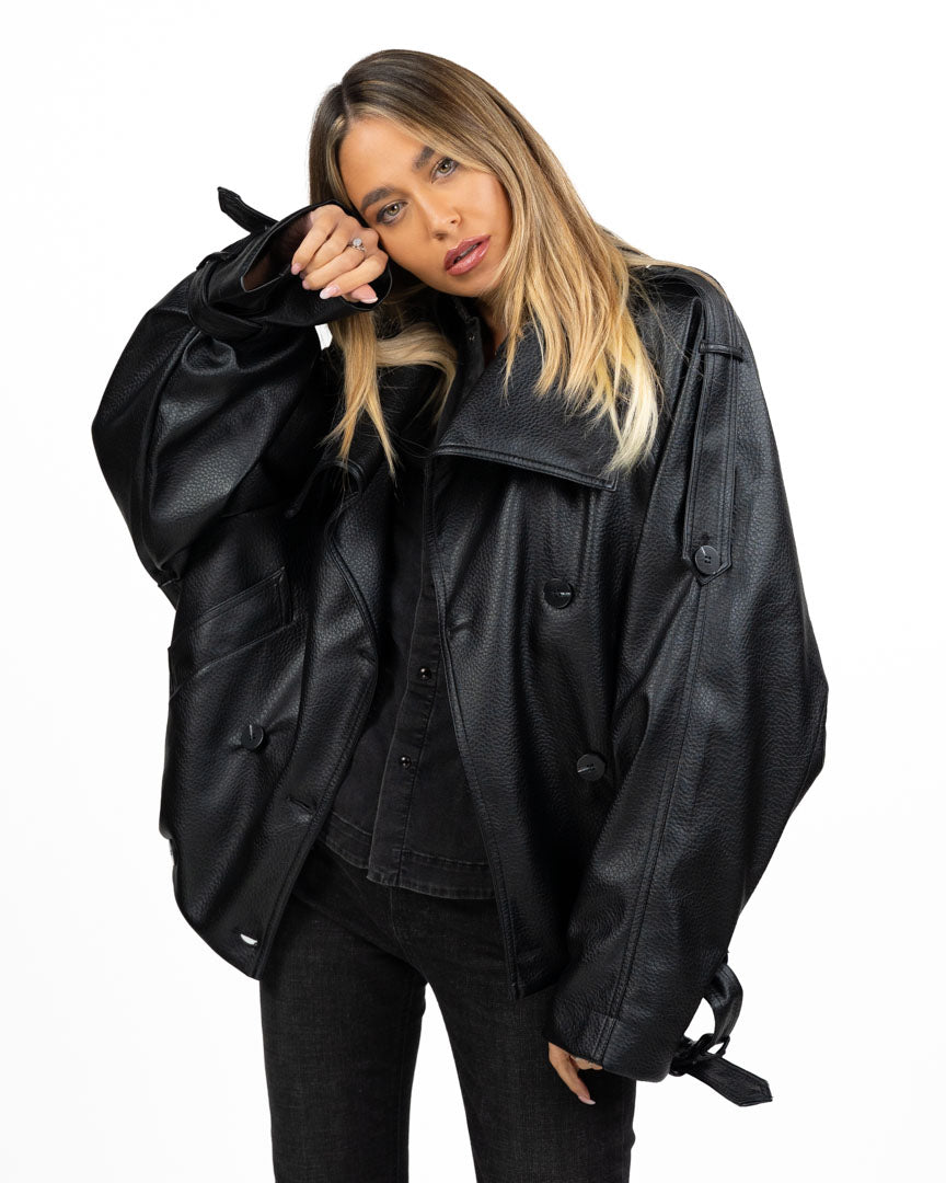 Giambotto Bomber / Trench Corto Oversize in Ecopelle Martellata -