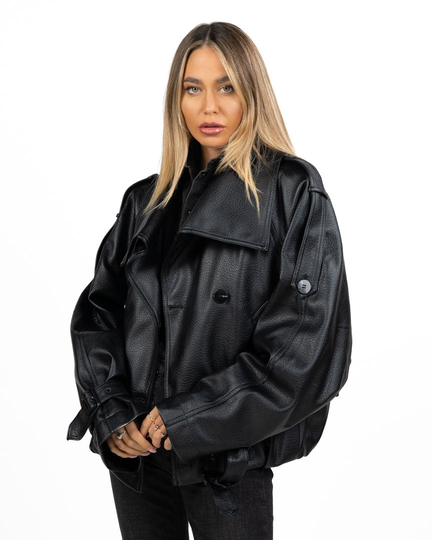 Giambotto Bomber / Trench Corto Oversize in Ecopelle Martellata -