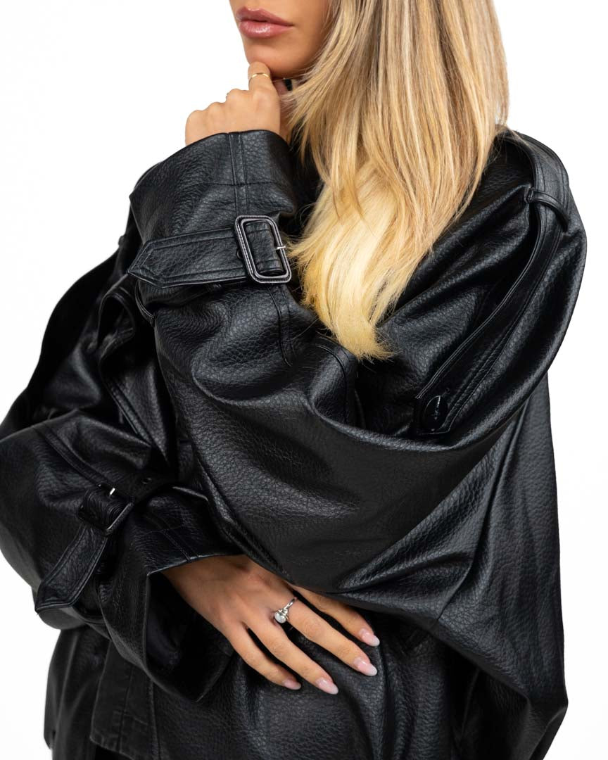 Giambotto Bomber / Trench Corto Oversize in Ecopelle Martellata -
