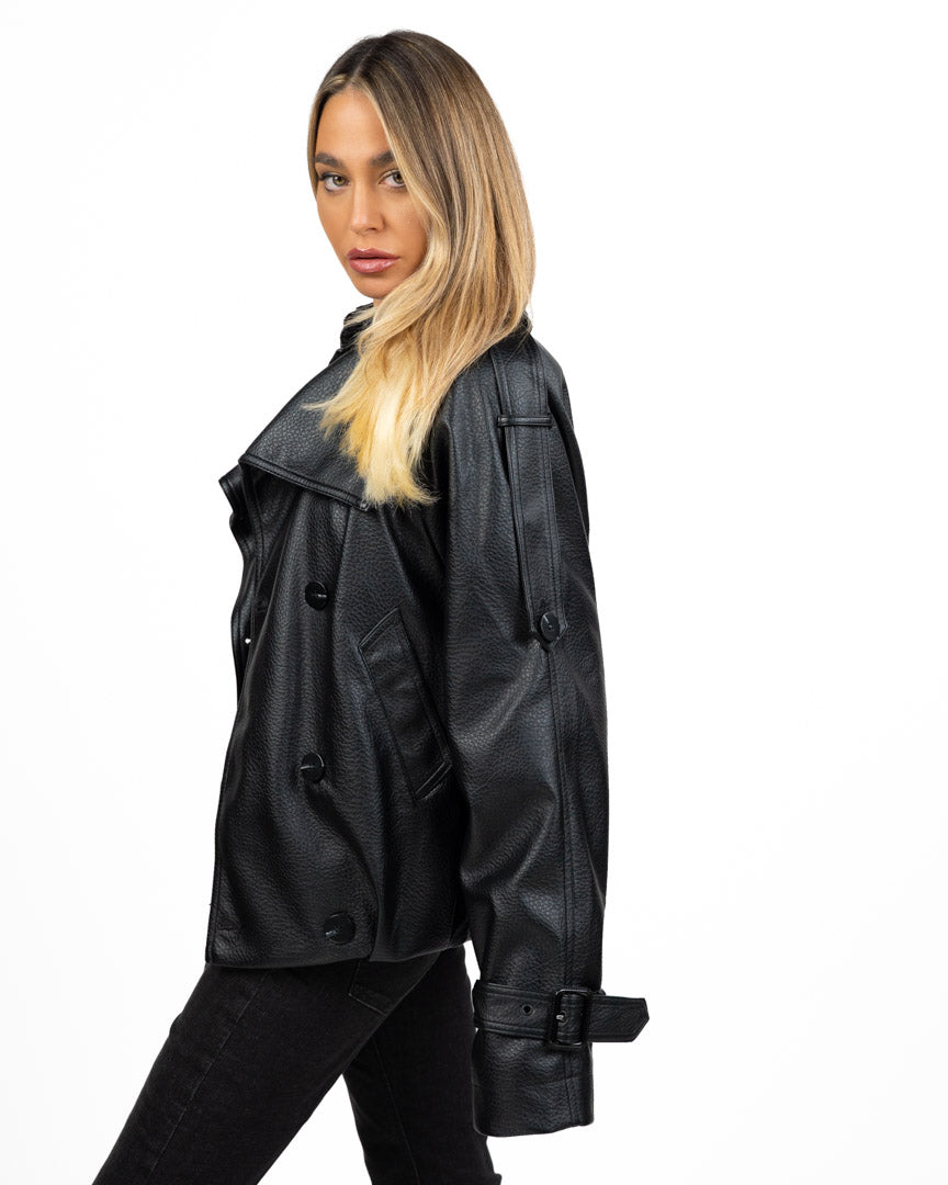 Giambotto Bomber / Trench Corto Oversize in Ecopelle Martellata -