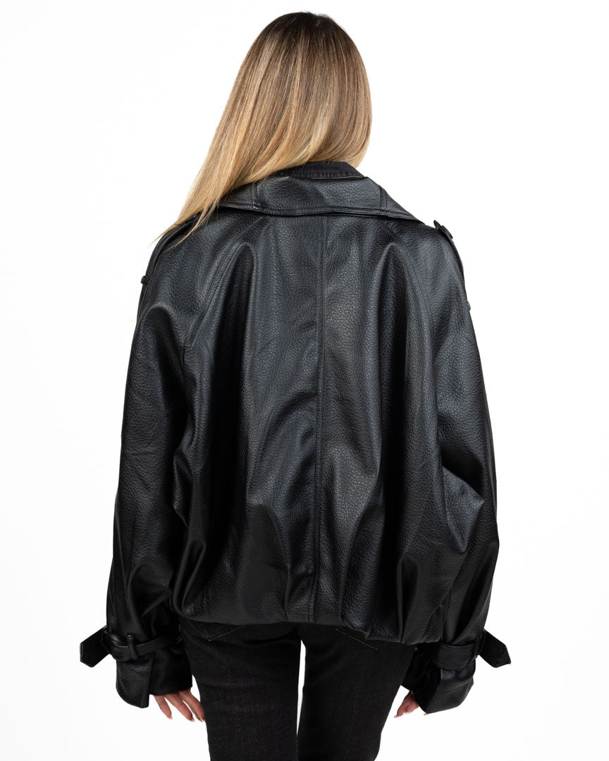 Giambotto Bomber / Trench Corto Oversize in Ecopelle Martellata -
