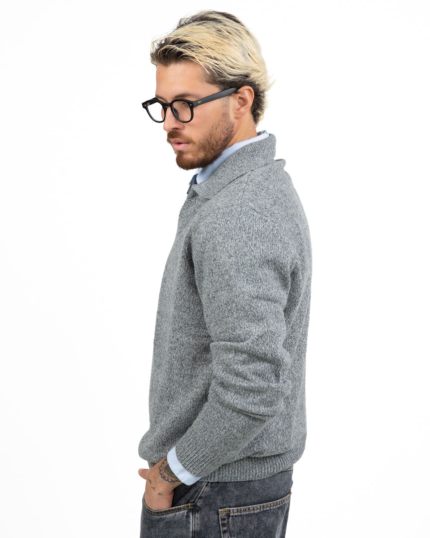 Maglione in Maglia con Colletto da Polo Grigio Melange - Antony Morato