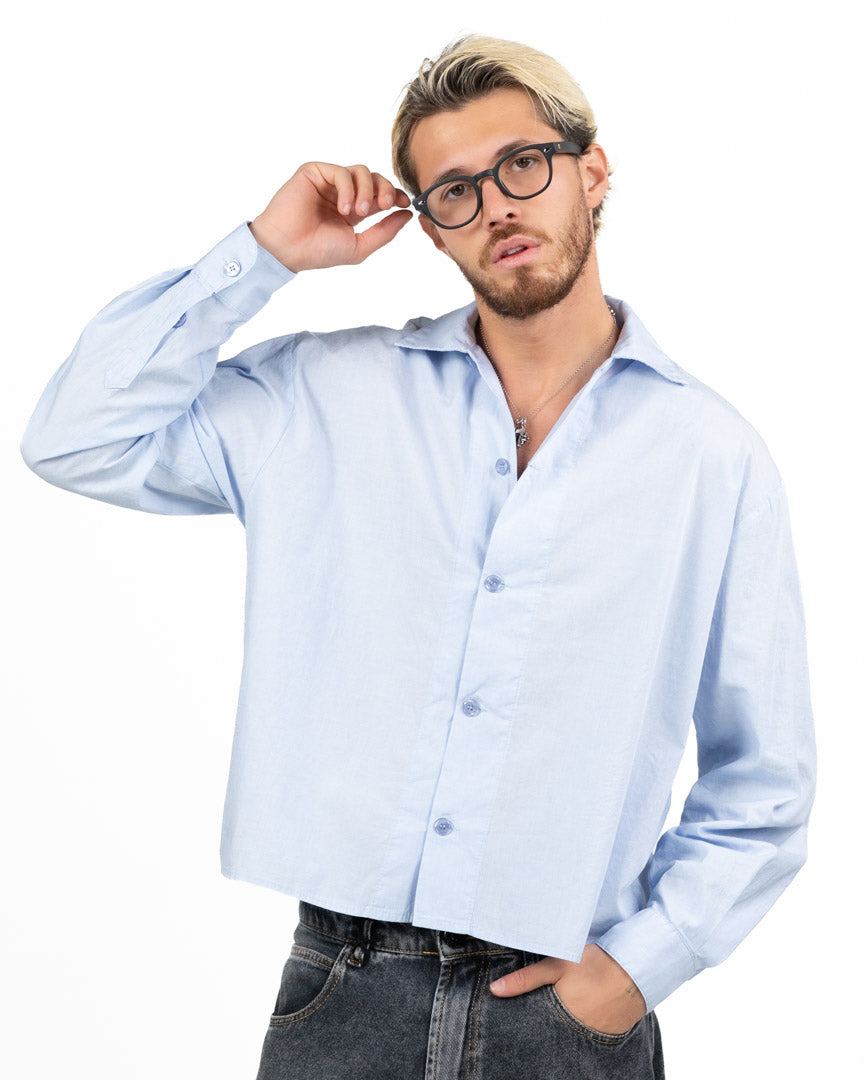 Camicia Cropped Boxy Fit in Cotone Azzurro Chiaro - Imperial