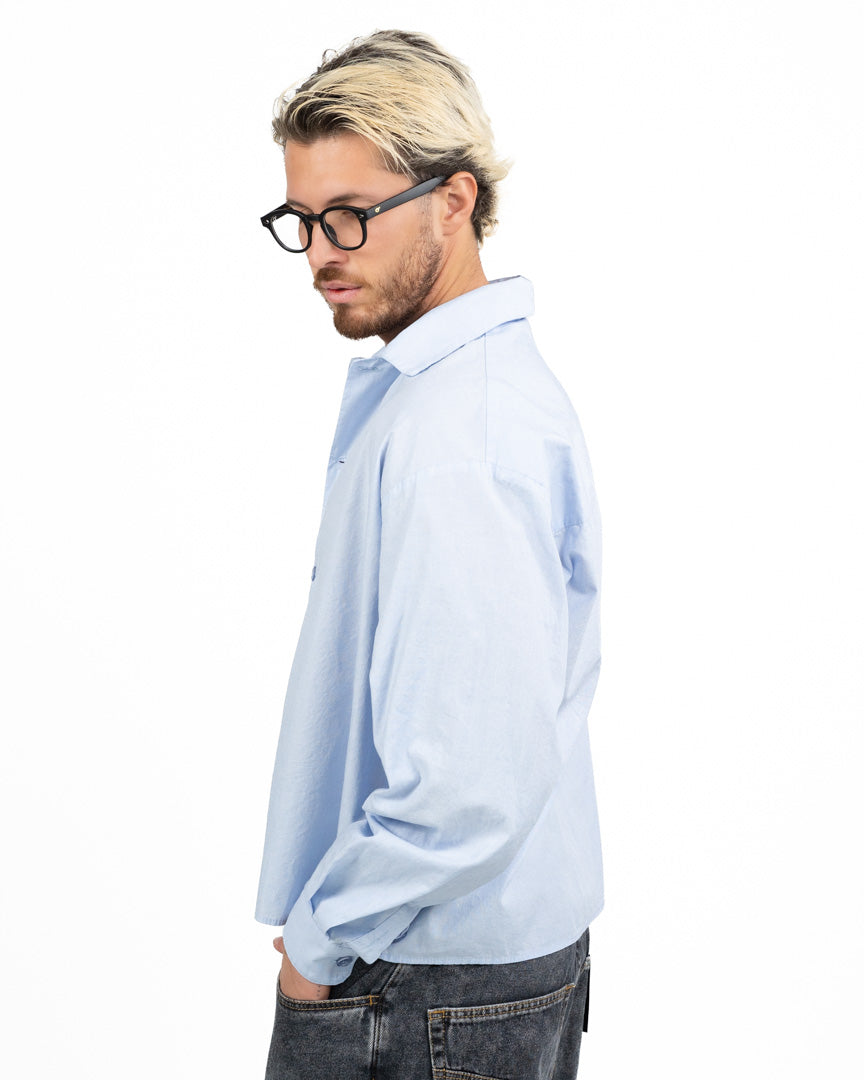 Camicia Cropped Boxy Fit in Cotone Azzurro Chiaro - Imperial