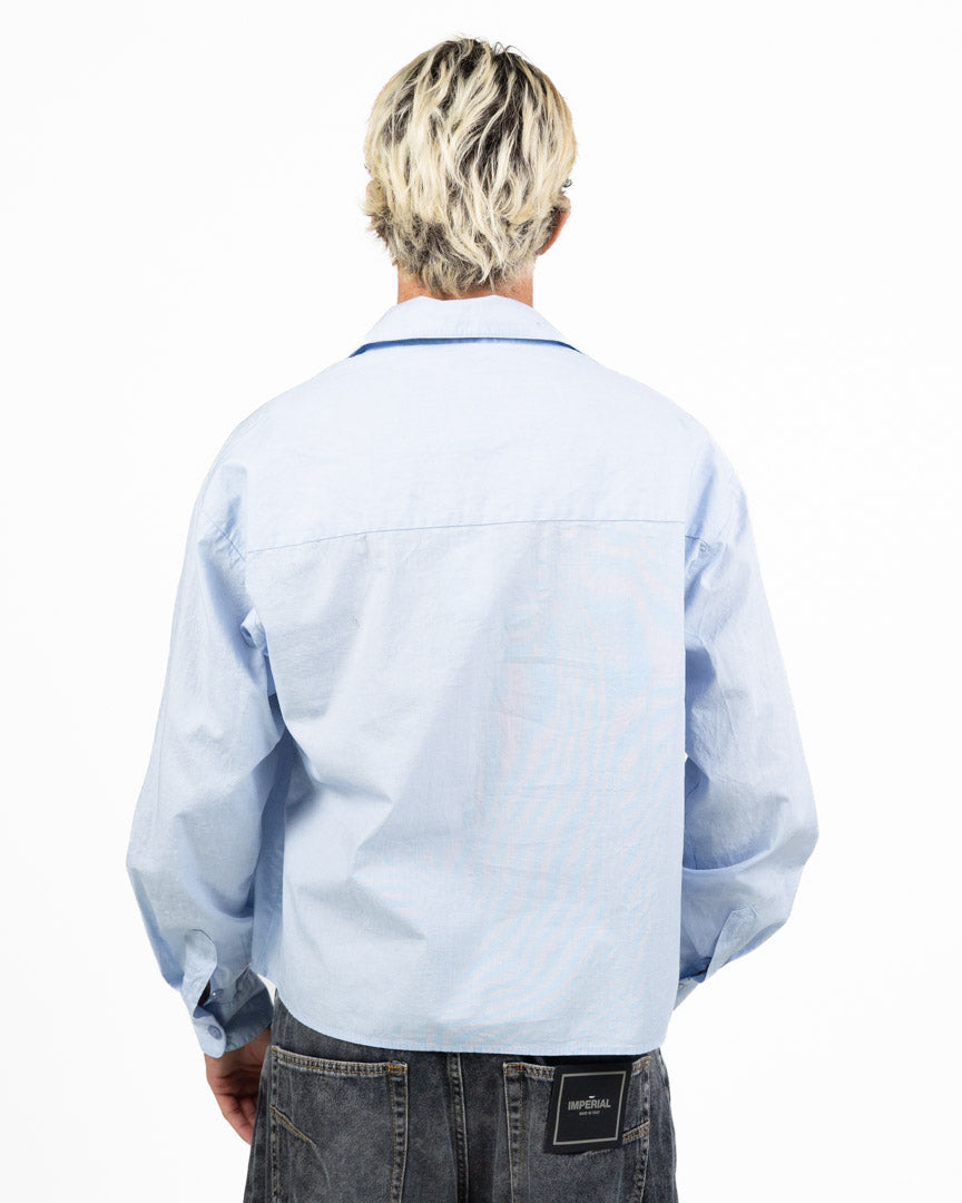 Camicia Cropped Boxy Fit in Cotone Azzurro Chiaro - Imperial