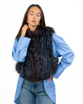 Gilet Smanicato in Eco-Pelliccia Bicolore con Bordo in Maglia - Souvenir
