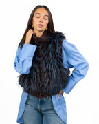 Gilet Smanicato in Eco-Pelliccia Bicolore con Bordo in Maglia - Souvenir