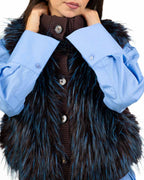 Gilet Smanicato in Eco-Pelliccia Bicolore con Bordo in Maglia - Souvenir