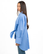 Camicia Oversize in Popeline di Cotone con Nodo Frontale e Orlo Asimmetrico - Vicolo