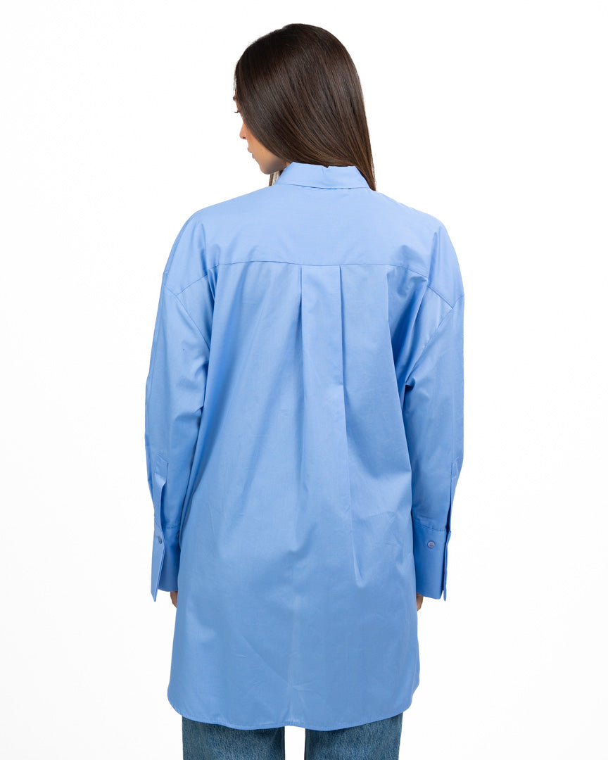 Camicia Oversize in Popeline di Cotone con Nodo Frontale e Orlo Asimmetrico - Vicolo