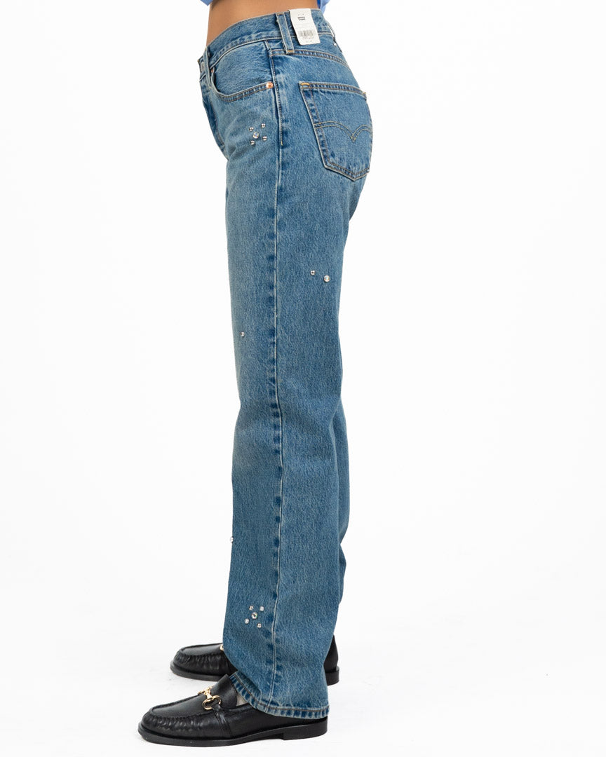Jeans Straight Leg in Denim Medio con Applicazioni di Borchie e Strass - Levi's