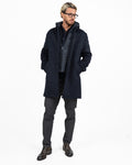 Cappotto Modulare 2-in-1 in Lana con Pettorina Imbottita e Cappuccio blu navy - At.p.co