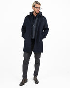 Cappotto Modulare 2-in-1 in Lana con Pettorina Imbottita e Cappuccio blu navy - At.p.co