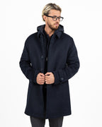 Cappotto Modulare 2-in-1 in Lana con Pettorina Imbottita e Cappuccio blu navy - At.p.co