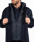 Cappotto Modulare 2-in-1 in Lana con Pettorina Imbottita e Cappuccio blu navy - At.p.co