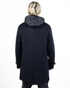 Cappotto Modulare 2-in-1 in Lana con Pettorina Imbottita e Cappuccio blu navy - At.p.co