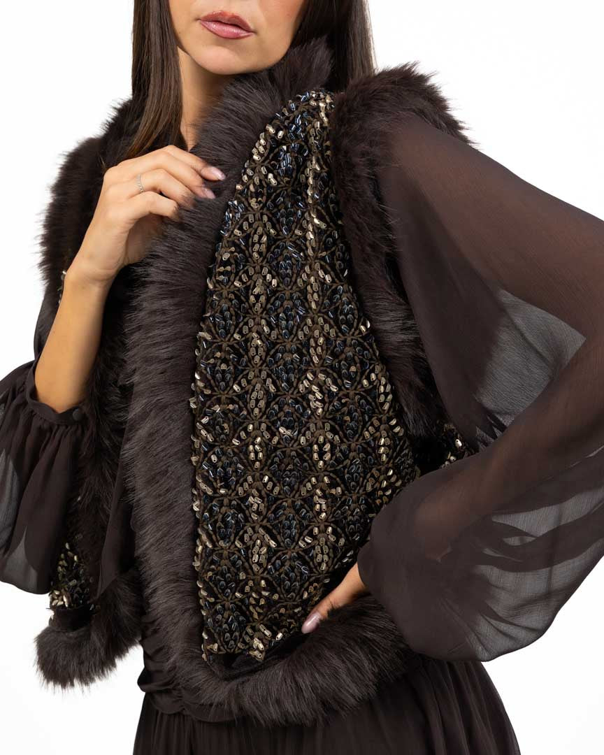 Gilet Corto Gioiello in Ecopelliccia con Ricami di Paillettes - Souvenir
