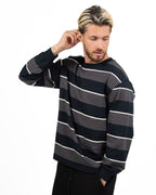 T-Shirt a Maniche Lunghe Boxy Fit a Righe Orizzontali Bicolore - Berti Mode Collection
