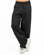 Pantalone Jogger Wide Leg in Felpa Tinta Unita Nero - Berna