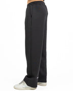 Pantalone Jogger Wide Leg in Felpa Tinta Unita Nero - Berna