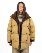 Piumino Oversize Sabbia/Cammello in Stile Caban con Dettagli in Velluto - EleH