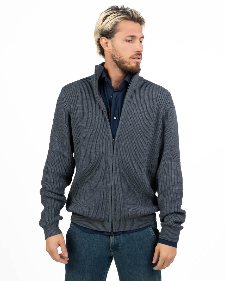 Cardigan in Maglia a Costine con Zip Integrale grigio - Antony Morato