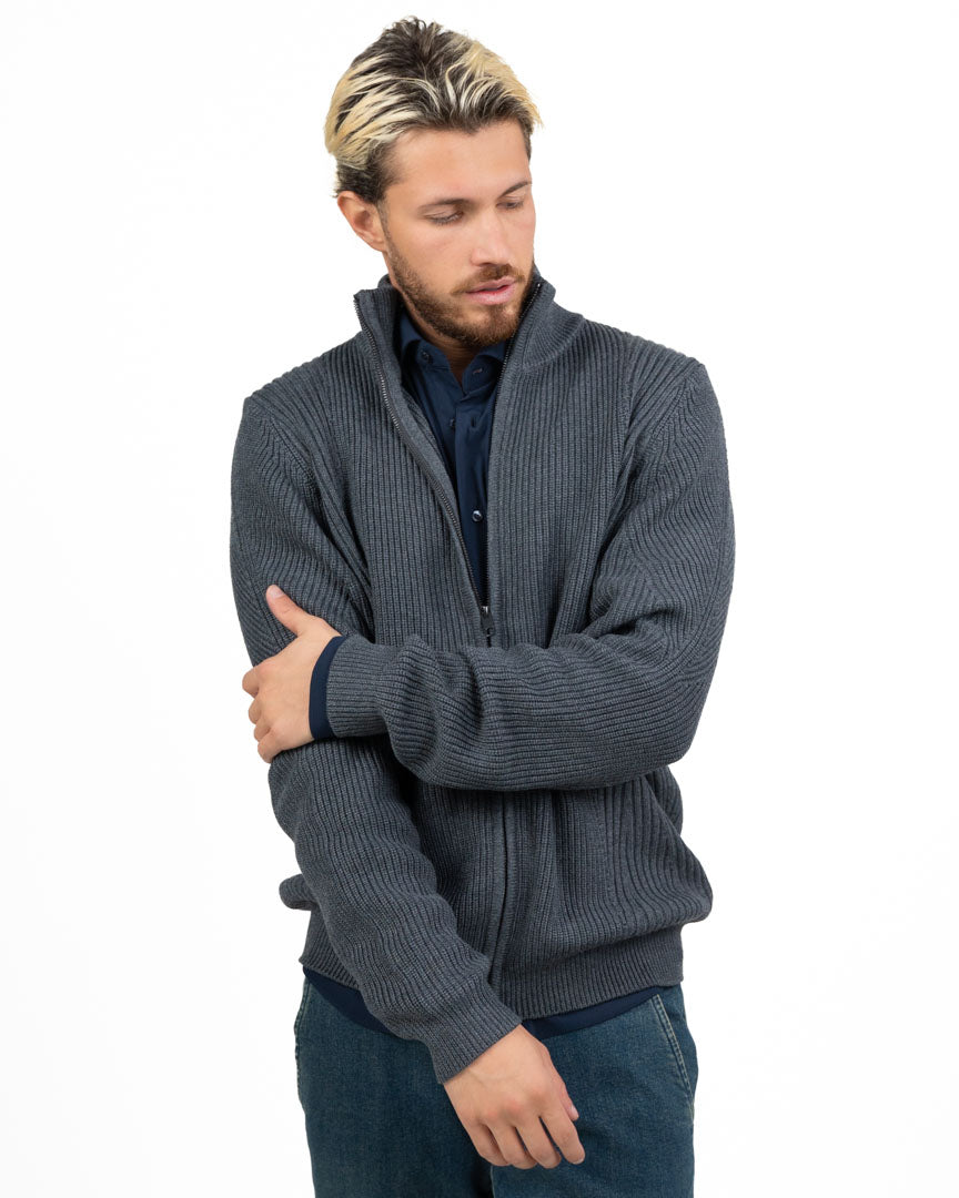 Cardigan in Maglia a Costine con Zip Integrale grigio - Antony Morato