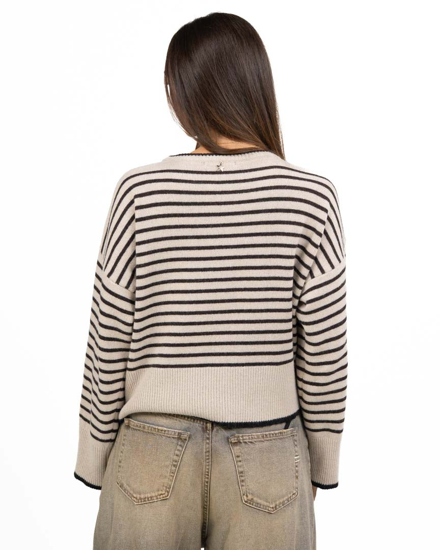 Maglione Girocollo Oversize a Righe Bicolore con Polsi Ampio Risvolto - Souvenir