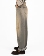 Jeans Barrel / Baggy Fit in Denim Lavaggio Vintage con Effetto Sporcato - Vicolo