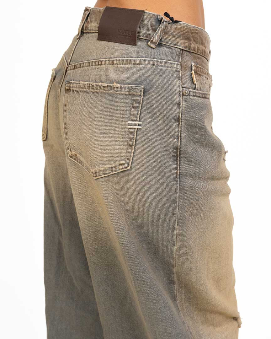 Jeans Barrel / Baggy Fit in Denim Lavaggio Vintage con Effetto Sporcato - Vicolo