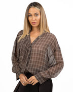 Camicia Semitrasparente a Quadri con Volant Frontale - Eleh