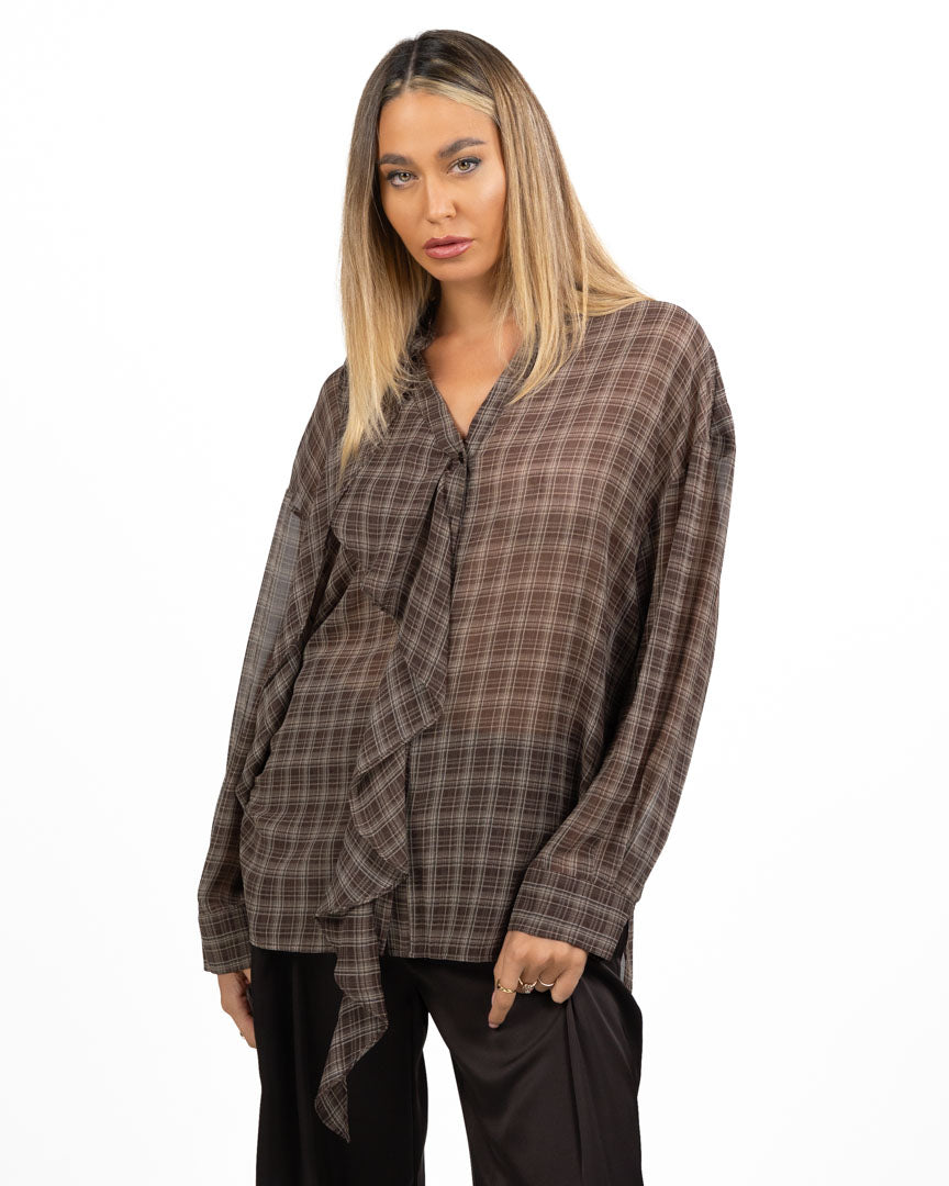 Camicia Semitrasparente a Quadri con Volant Frontale - Eleh