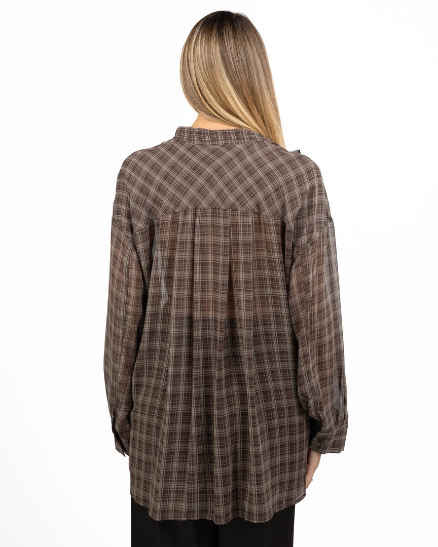 Camicia Semitrasparente a Quadri con Volant Frontale - Eleh