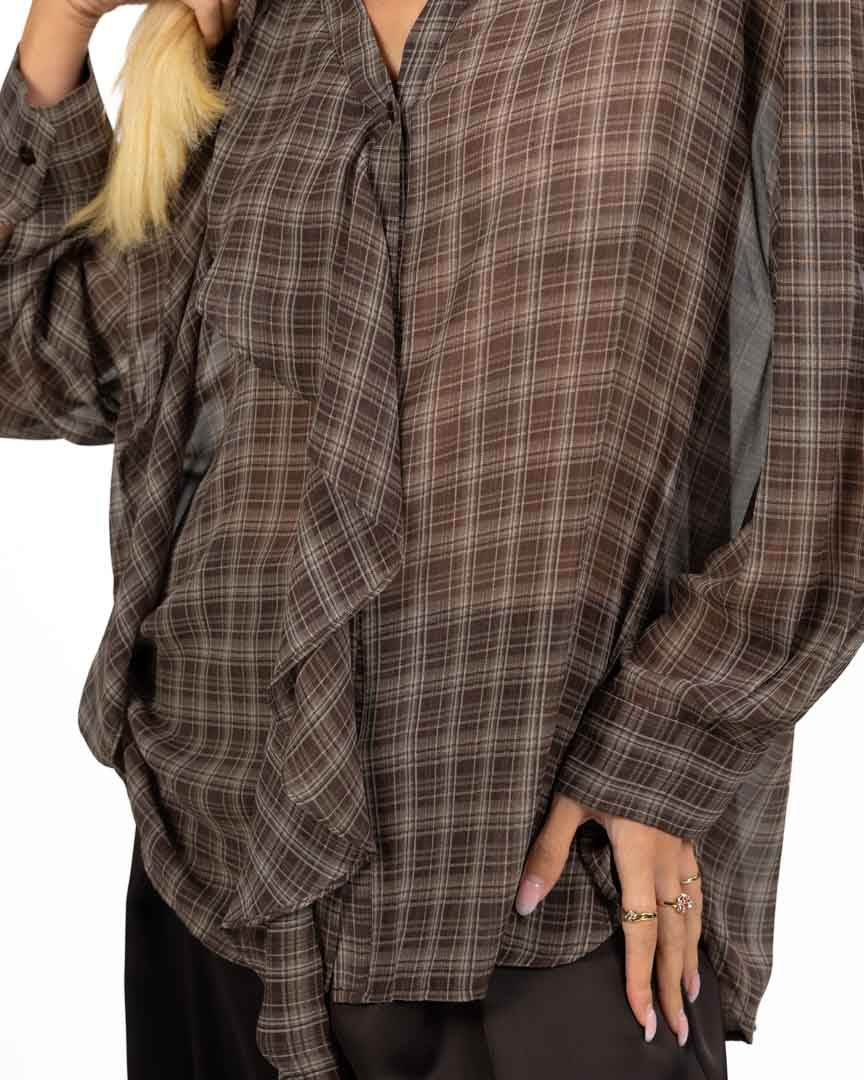 Camicia Semitrasparente a Quadri con Volant Frontale - Eleh