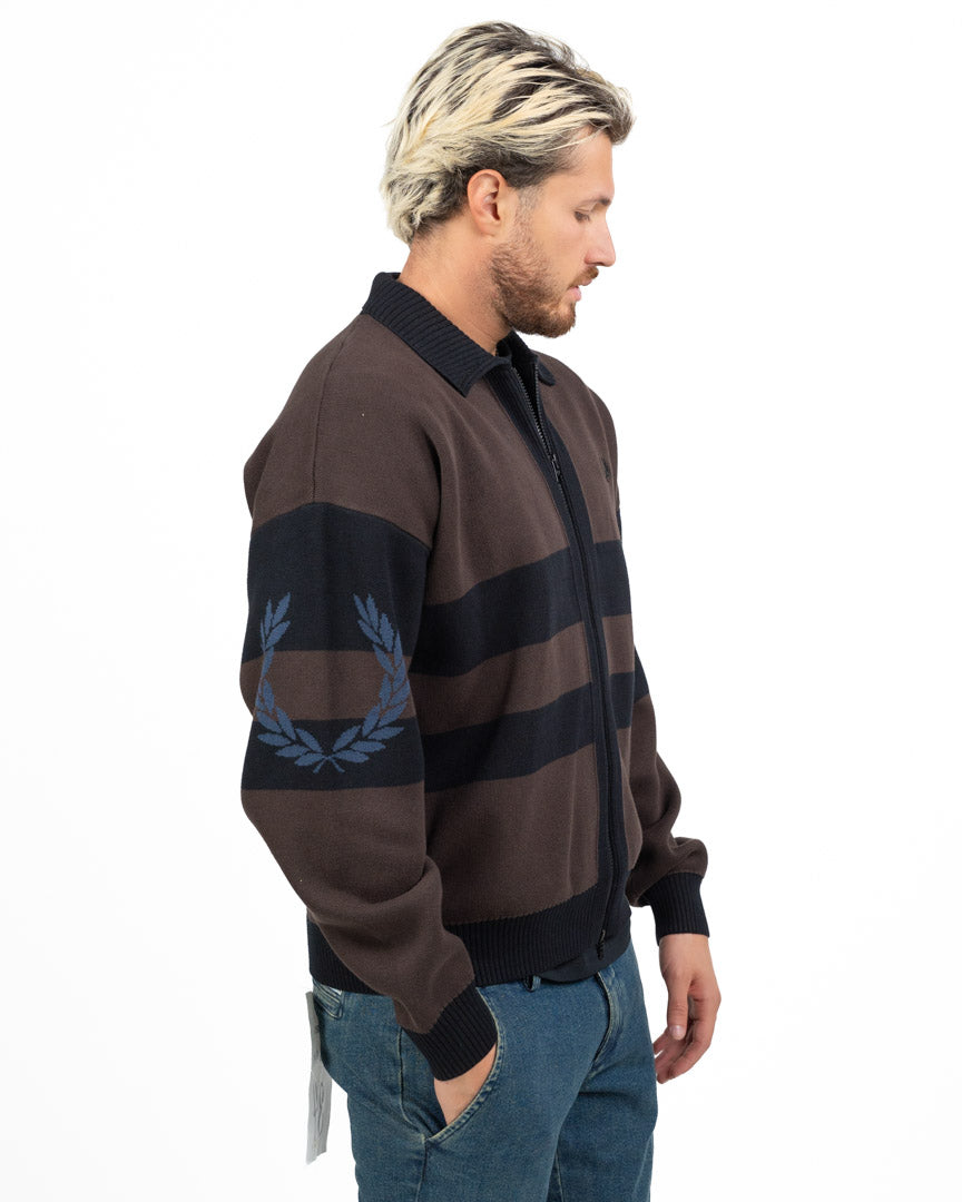 Fred Perry – Cardigan / Jacket in Maglia Zip Full-Zip a Righe Horizontal