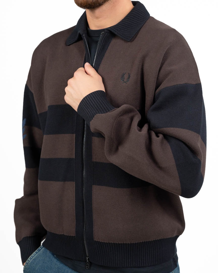 Fred Perry – Cardigan / Jacket in Maglia Zip Full-Zip a Righe Horizontal