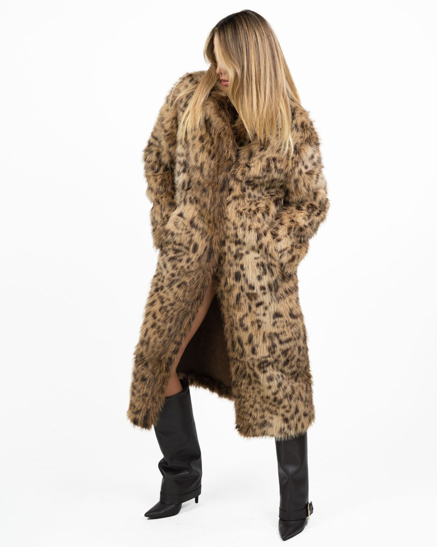 Cappotto Lungo in Ecopelliccia Animalier - Berti Mode Collection