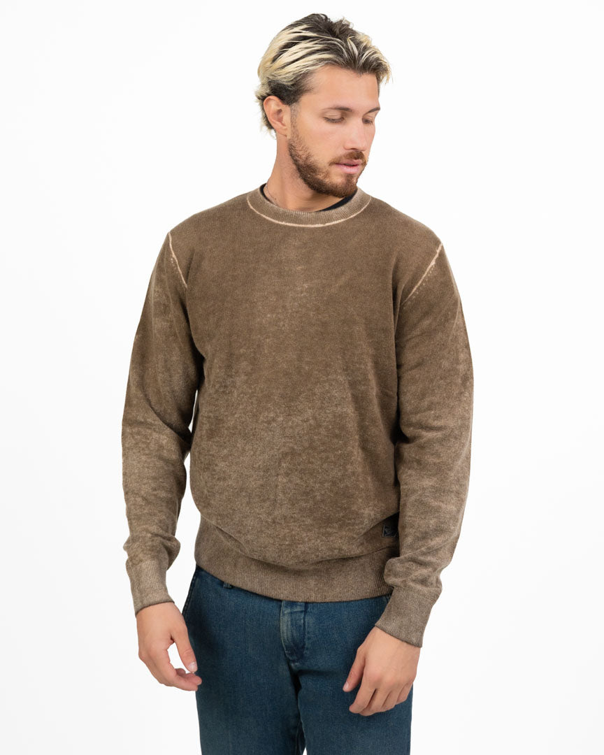 Maglione Girocollo Effetto Nuvolato / Acid Wash con Cuciture a Vista -Roy Roger's