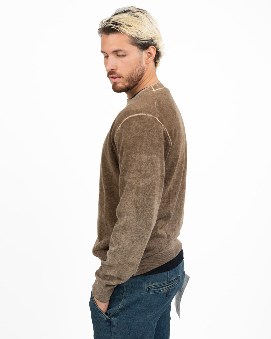 Maglione Girocollo Effetto Nuvolato / Acid Wash con Cuciture a Vista -Roy Roger's
