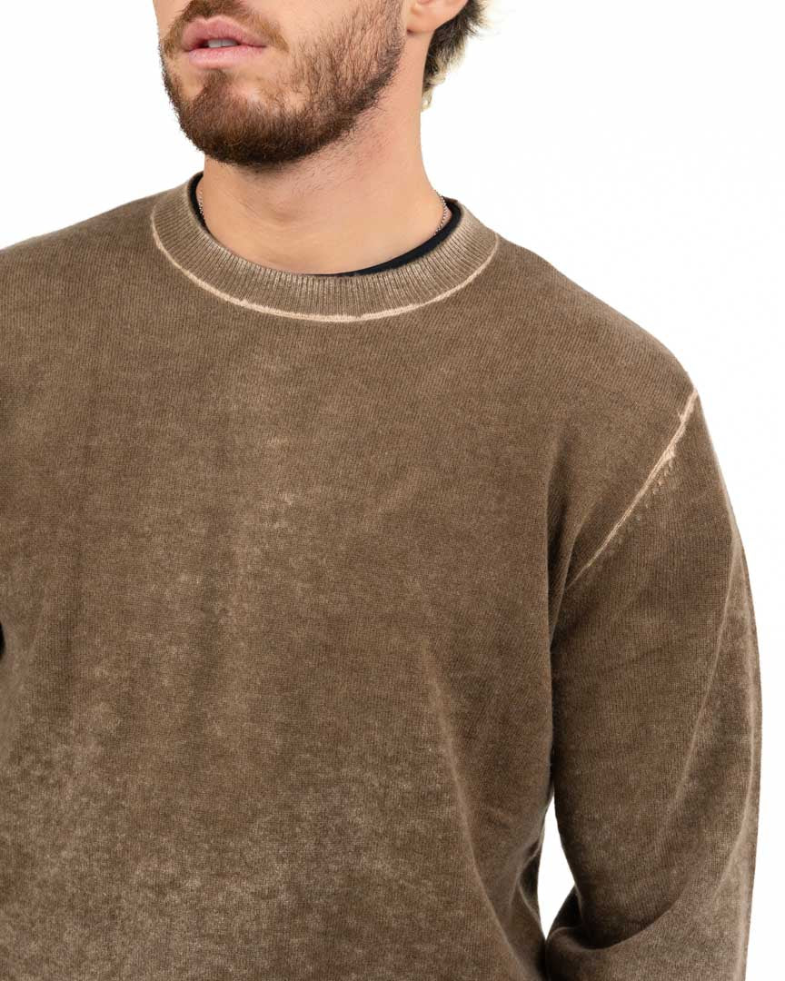 Maglione Girocollo Effetto Nuvolato / Acid Wash con Cuciture a Vista -Roy Roger's
