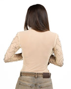 Maglia Semitrasparente in Tulle Tinta Nude con Ricami Florenti e Strass - Have One